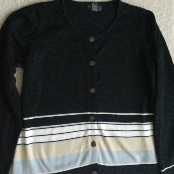 Vintage Van Heusen Striped Cardigan Sweater Black - Sz Medium - Picture 4 of 8